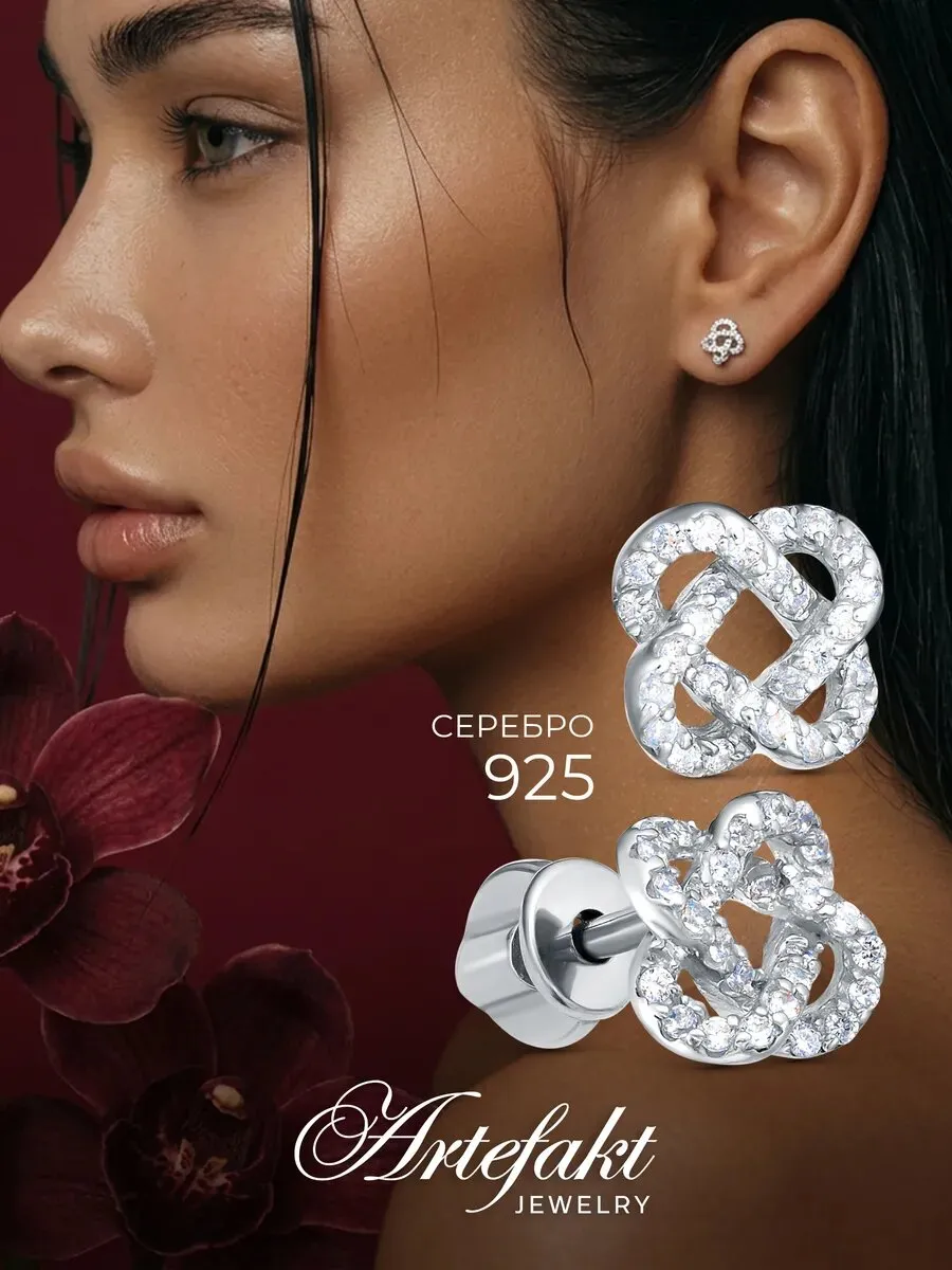 Серьги гвоздики серебро 925 с камнем серебряные
